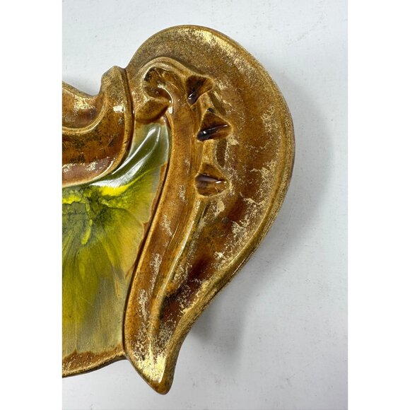 Vtg CALIFORNIA ORIGINALS LEAF ASHTRAY #55 Golden Avocado Ceramic Art Pottery MCM - Picture 9 of 11